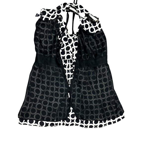 INC International Concepts 4P Silk Sequin Trim Halter Blouse Black White Circles - Picture 9 of 12